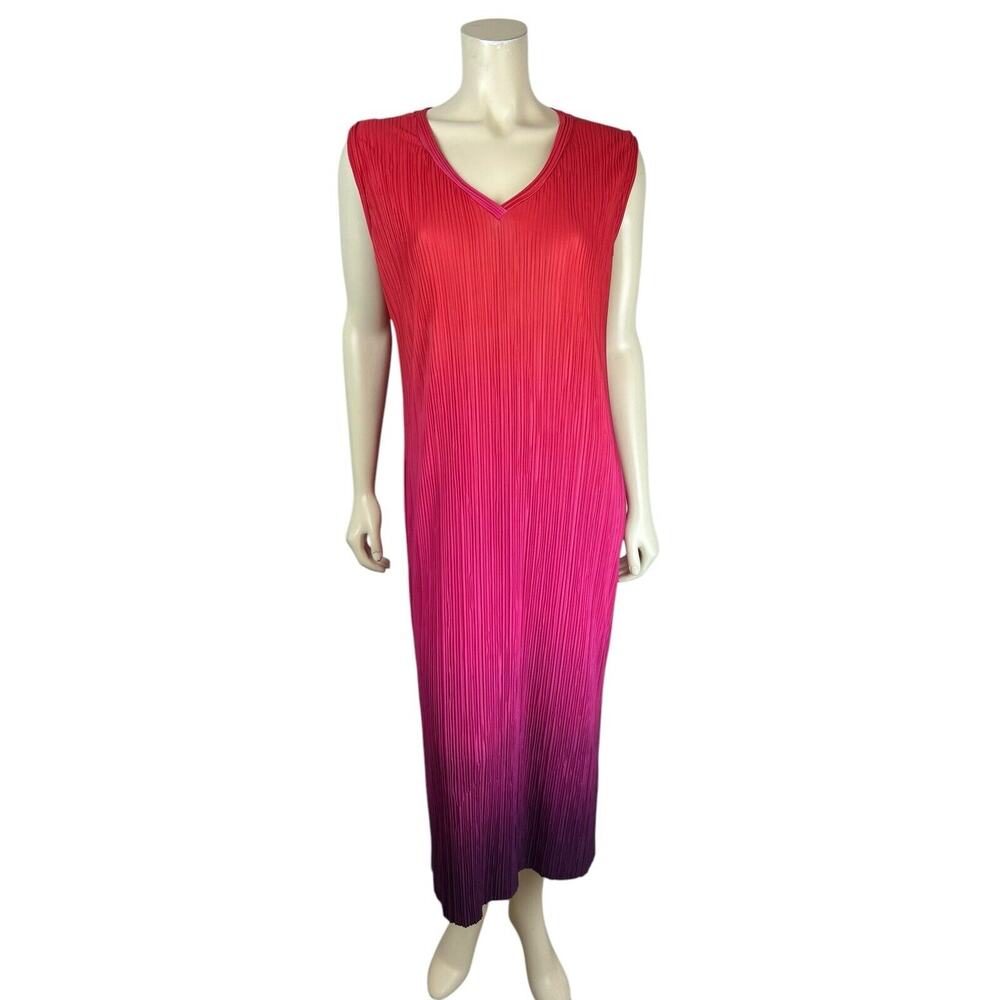 NEW Saint + Sofia Pleated Ombre Midi Dress Size 6 Sleeveless Vneck Long Colorful
